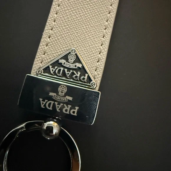 Brand new upcycled Prada Taupe Key Holder with Silver Accents - Picture 2 of 3
